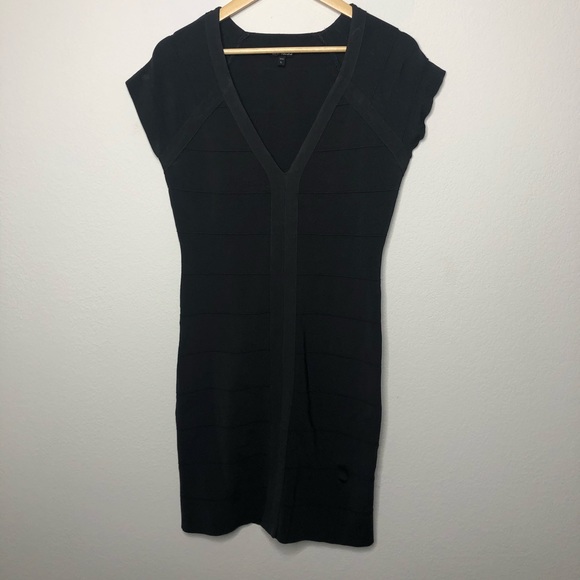 Express Grey Ribbed Bodycon V Neck Dress - Picture 2 of 6